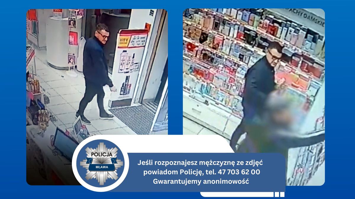 Ukradł kosmetyki za ponad 1800 zł, zarejestrowały go kamery