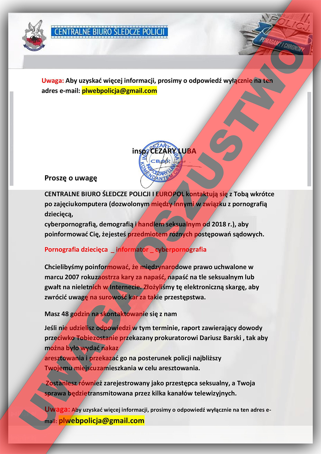 Uwaga! Przestępcy kolejny raz podszywają się pod policjantów CBŚP
