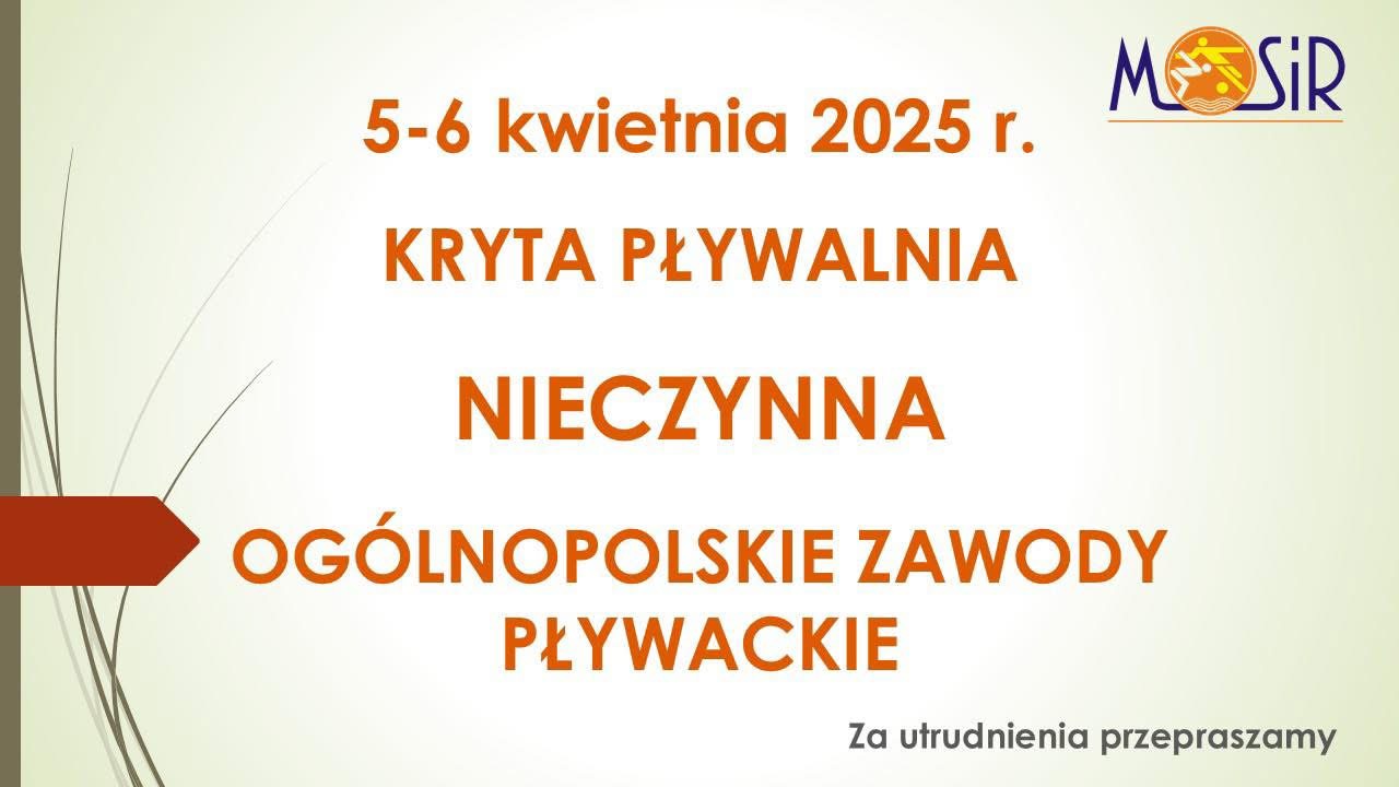 Pływalnia w Mławie nieczynna w weekend –  odbędą się ogólnopolskie zawody pływackie