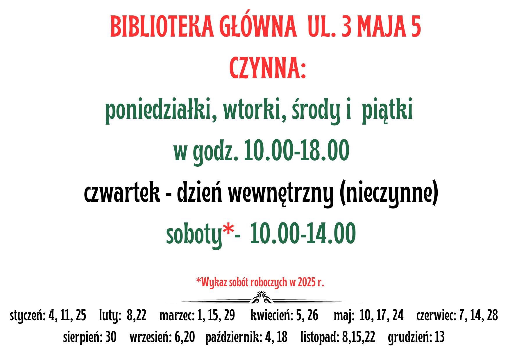 Zmiana godzin otwarcia Miejskiej Biblioteki Publicznej w Mławie