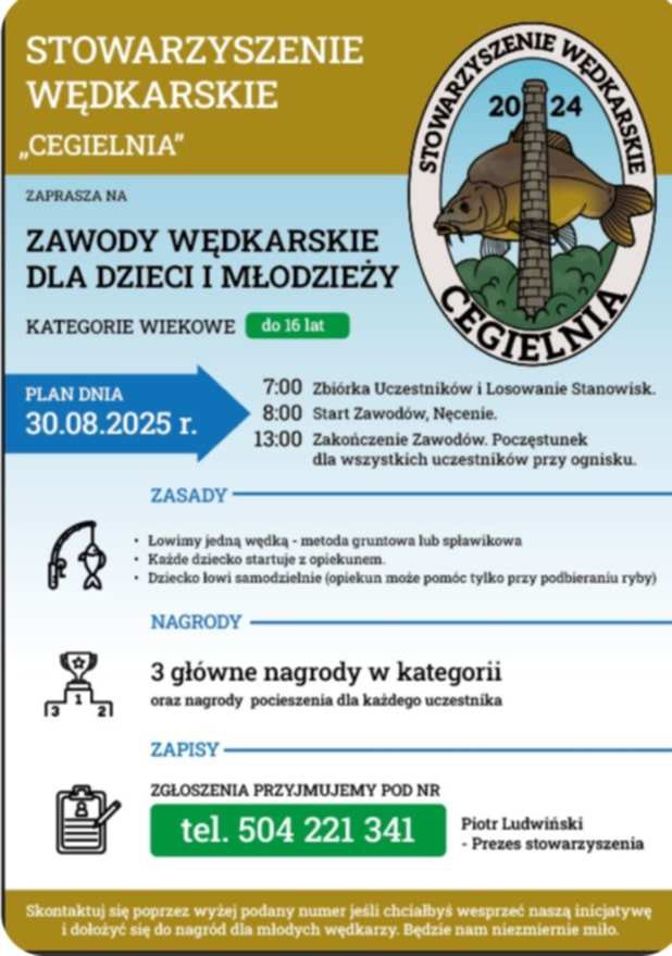 Stowarzyszenie Wędkarskie „Cegielnia” zaprasza na pierwsze zawody dla dzieci i młodzieży! 