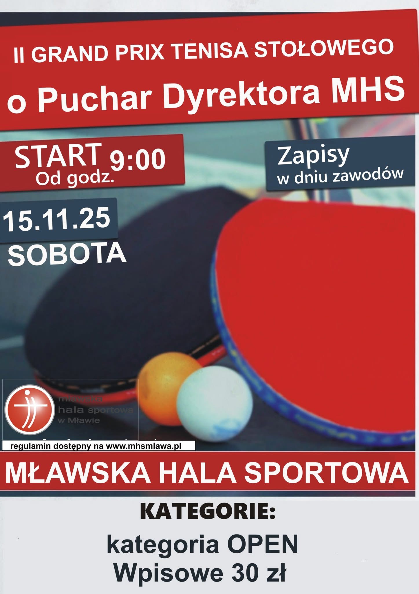 II Grand Prix Tenisa Stołowego o Puchar Dyrektora MHS już 15 listopada! 