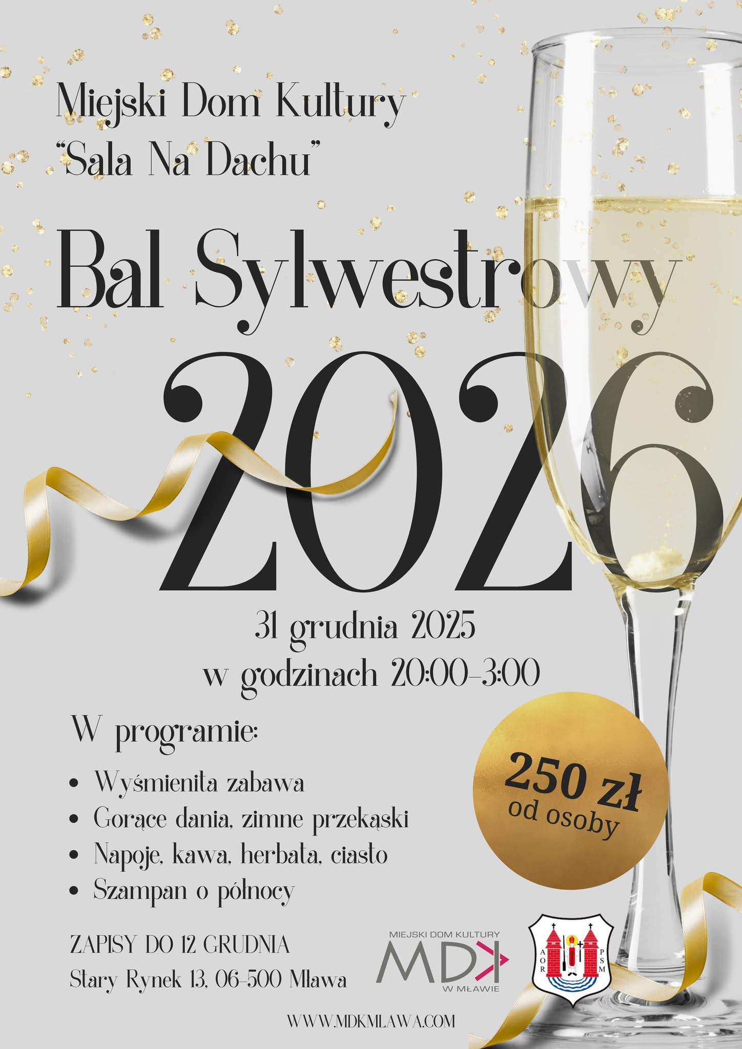 Bal Sylwestrowy 2025/2026 w Mławie. Zaproszenie na wyjątkowe powitanie Nowego Roku
